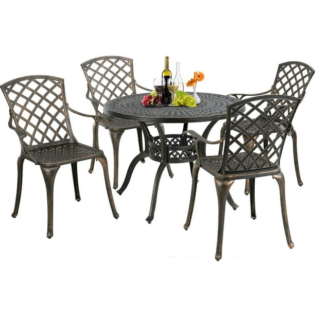 Fdw Patio Dining Set Outdoor, Round Wrought Iron Dining Table And Chairs Set Of 4