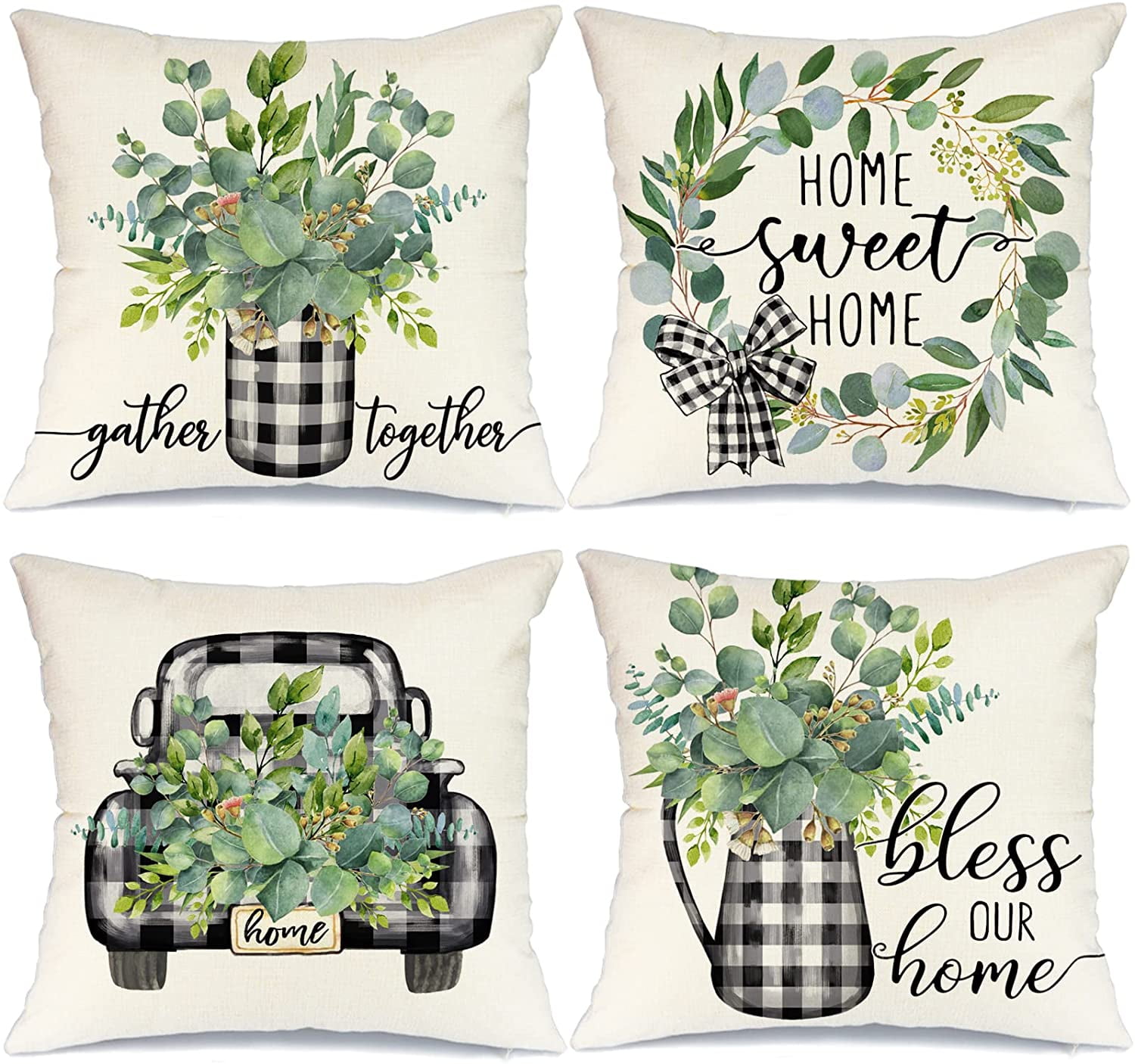 LONGRV Farmhouse Decorative Pillow Covers 18x18 Set of 4 Home Decorative Throw Pillow Covers