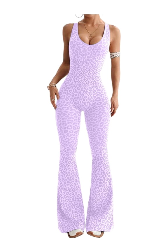 Stylish Leopard Print Sleeveless Jumpsuit for Women - Perfect for Casual and Evening Wear L