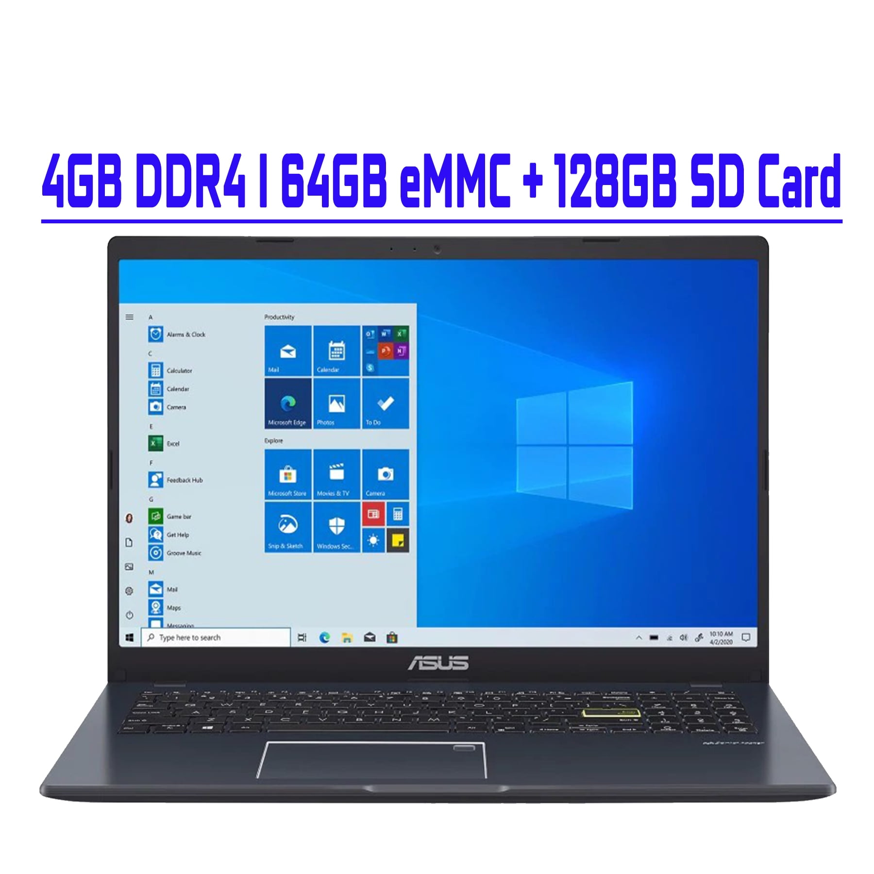 Asus Vivobook L510 Ultra Thin Premium Business Laptop 15.6” FHD Display  Intel Celeron N4020 4GB DDR4 64GB eMMC + 128GB SD Card Intel UHD Graphics  