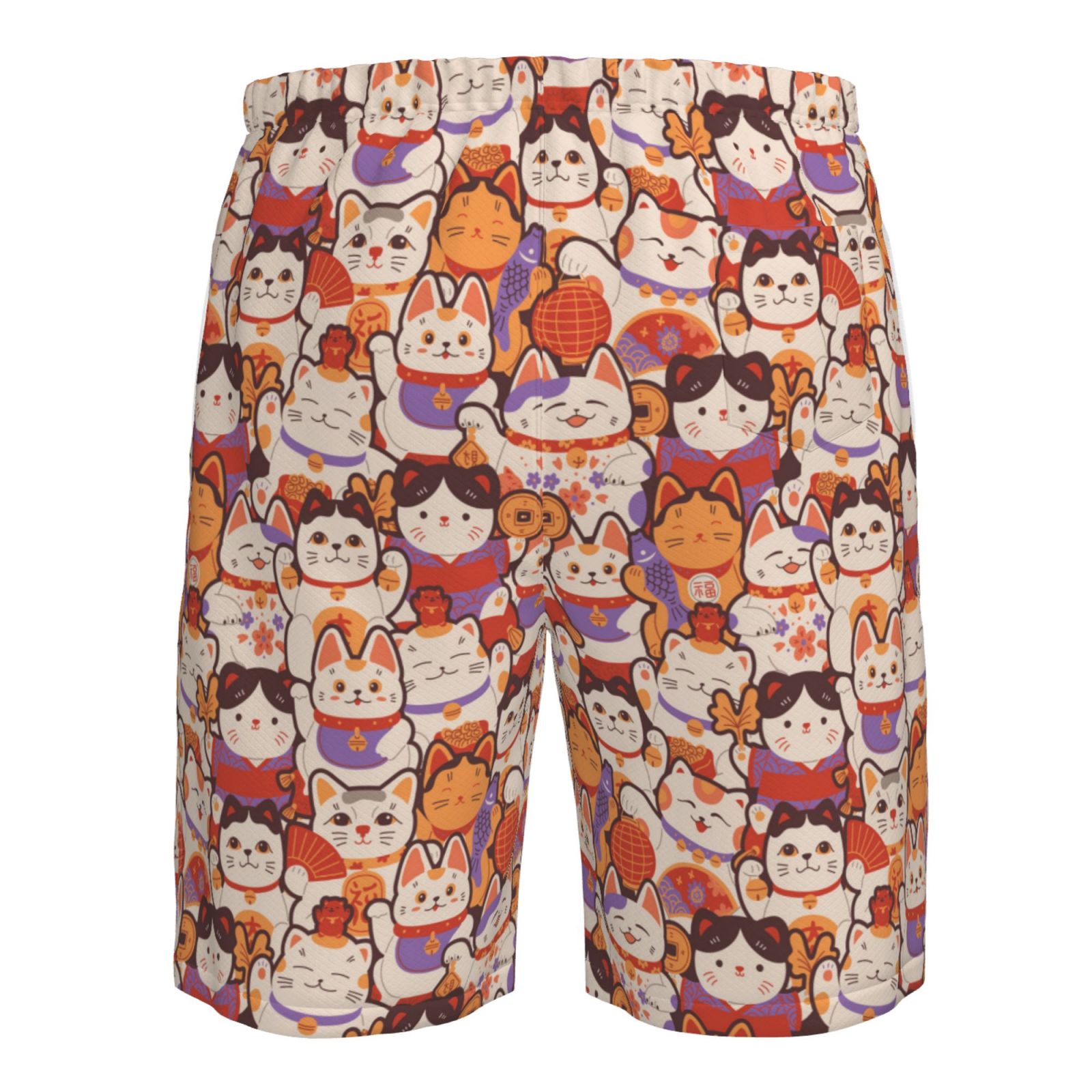 Naloa Maneki-Neko Cats Men's Beach Shorts, Surfing shorts, Swim trunks, Quick Dry Swim Trunks for Surfing Beach Fun - Large
