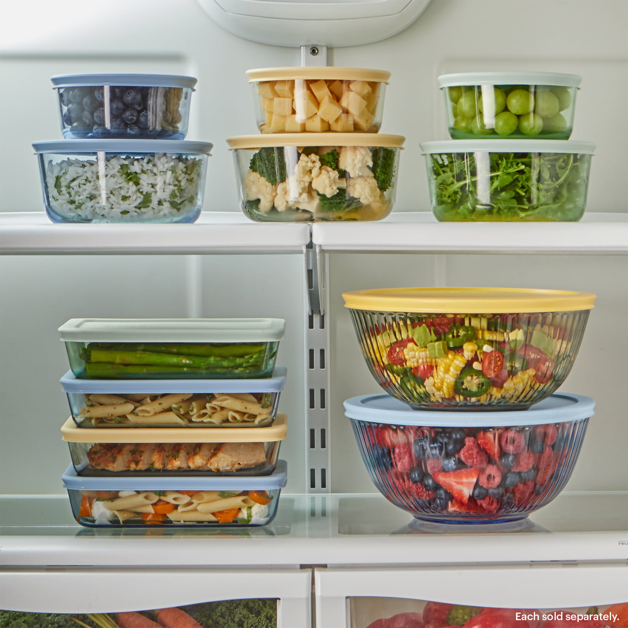 Pyrex Simply Store Tinted 4-piece Round Storage Set with Plastic Lids, Blue