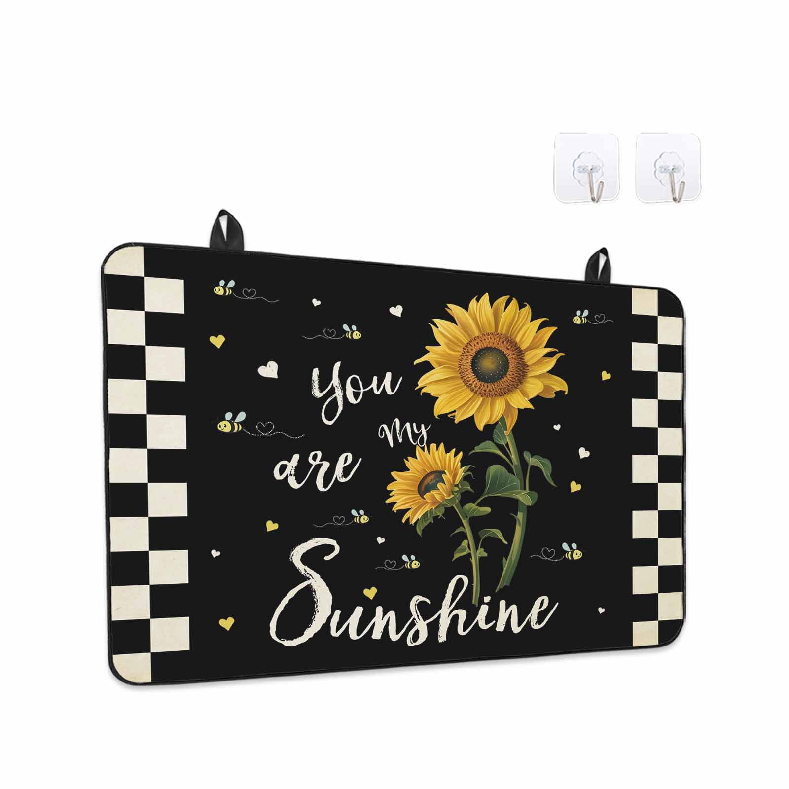 Sunflower Vingra Stove Top Cover for Electric Stove, Heat-proof & Non Slip Glass Top Stove Cover Protector, Farmhouse Garden Floral Bees Plaid Kitchen Flat Cooktop Rubber Mat 24x21 Inches