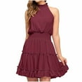 thumbnail image 1 of Robe d'Été Sans Manches à Col Halter pour Femmes Mini Robe Ample Débardeur à Volants Robe Fluide Courte de Plage Robe d'Été, 1 of 7