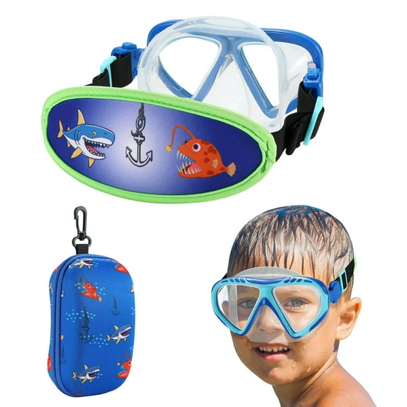 Gafas de natación RUIGAO Blue Shark para niños de 3 a 5 años con funda