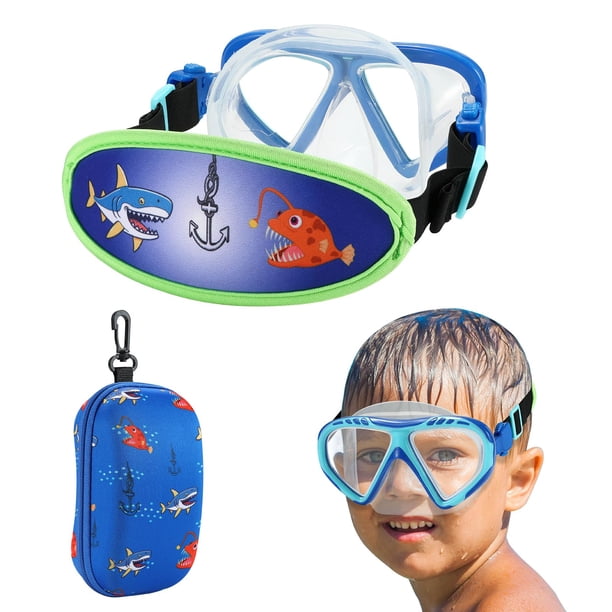 Gafas de natación RUIGAO Blue Shark para niños de 3 a 5 años con funda