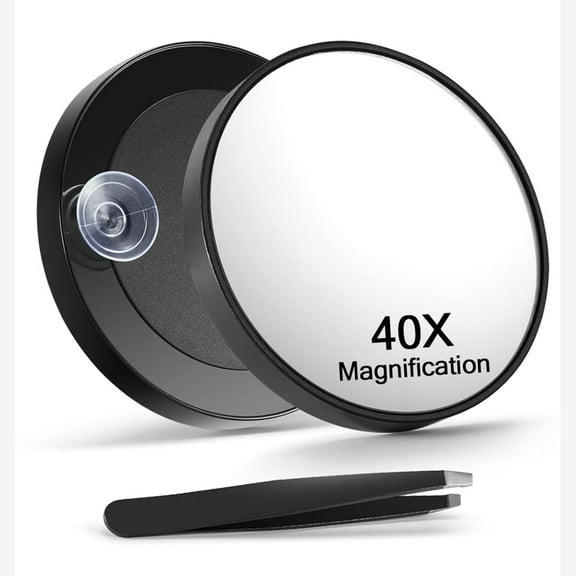 Kanecdo 40X Magnifying Mirror, Magnifying Mirror Suction Cup, Travel Makeup Mirror with Precise Tweezers, Compact Mirror for The Removal of Female Facial Hair, 3.5 Inches