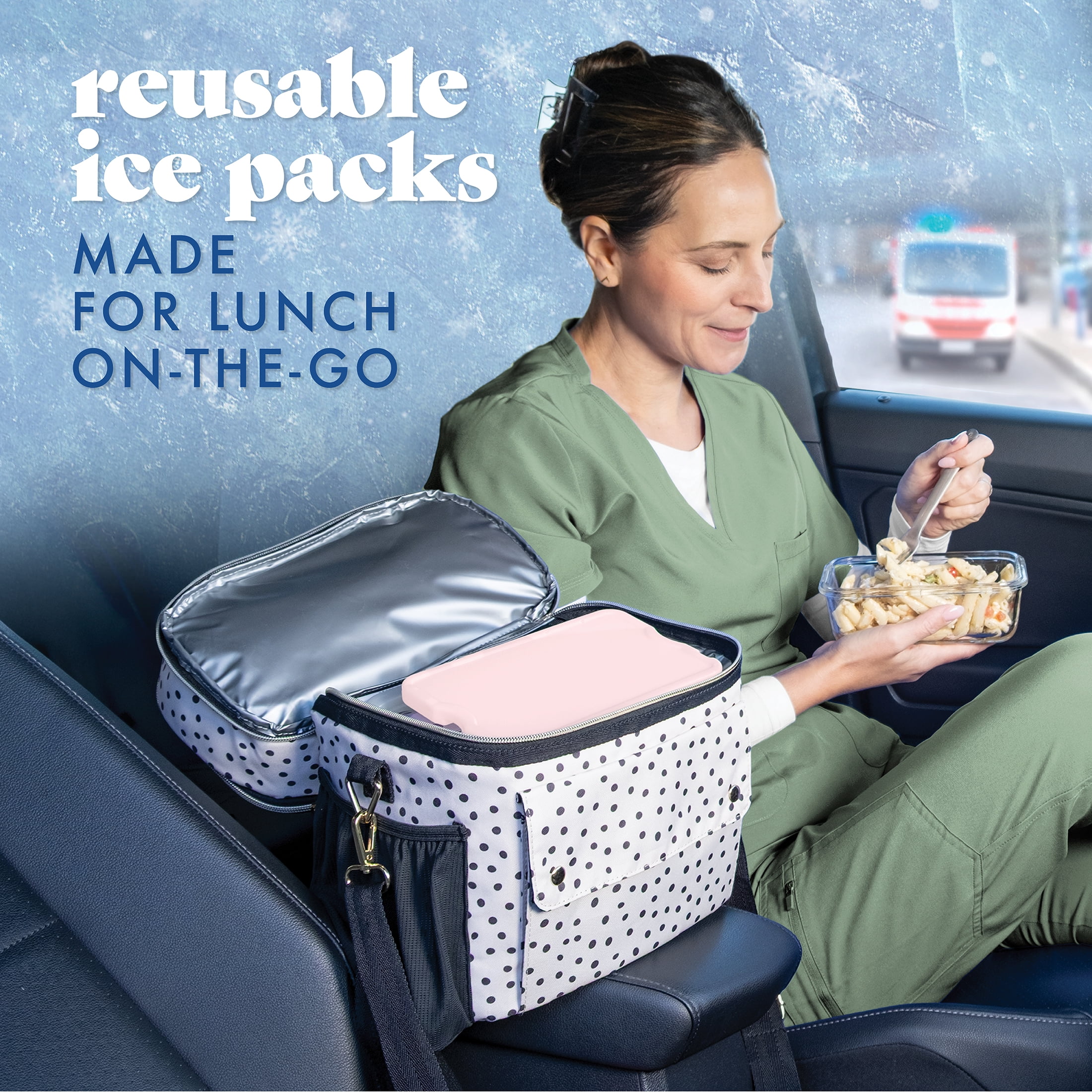 Cool Coolers by Fit & Fresh XL Slim Ice Packs, Space Saving Reusable Ice Packs for Lunch Boxes, Freezer Packs, Reusable Ice Packs for Lunch Boxes & Coolers, 4pk, Pink
