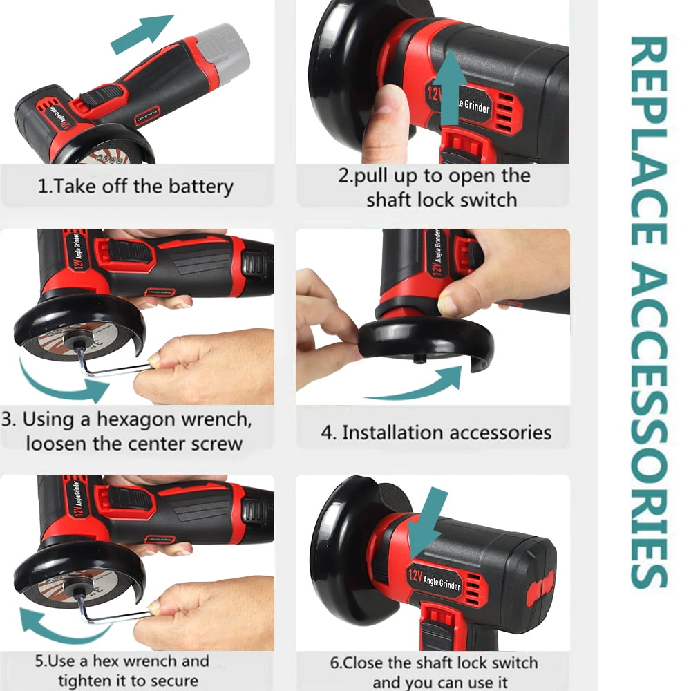 NEWONE Cordless Angle Grinder Kit 12V 19500rpm with 2pcs 1500mAh Battery and 5 Cutting Discs 3 inch Mini Angle Grinder for Cutting Grinding Polishing