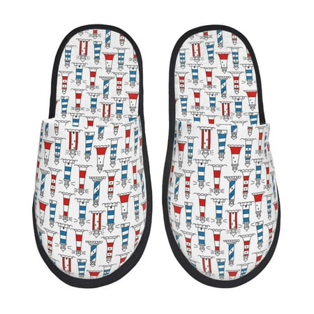 

Fuzoiu Lighthouse And Beacon Print Unisex Furry Slippers Plush Indoor Shoes Trendy House Slippers Anti-Skid EVA Sole House Shoes for Home Office and Travel -Large