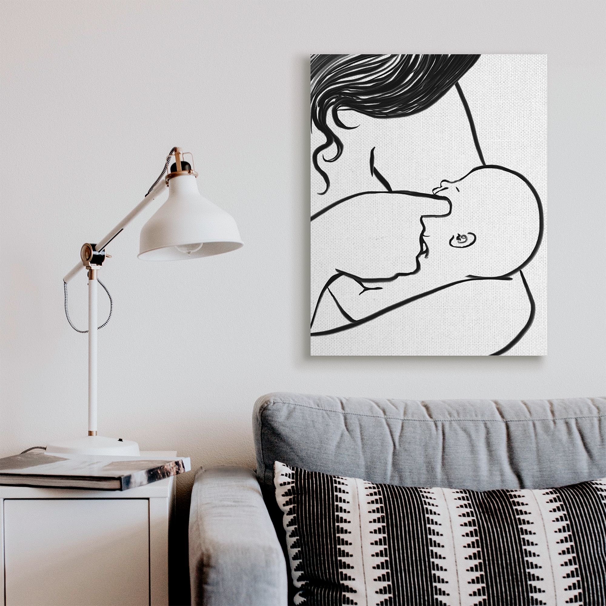Stupell Industries Mother Nursing Child Portrait Minimal Black White Novelty Painting Gallery Wrapped Canvas Art Print Wall Art, 30 x 40