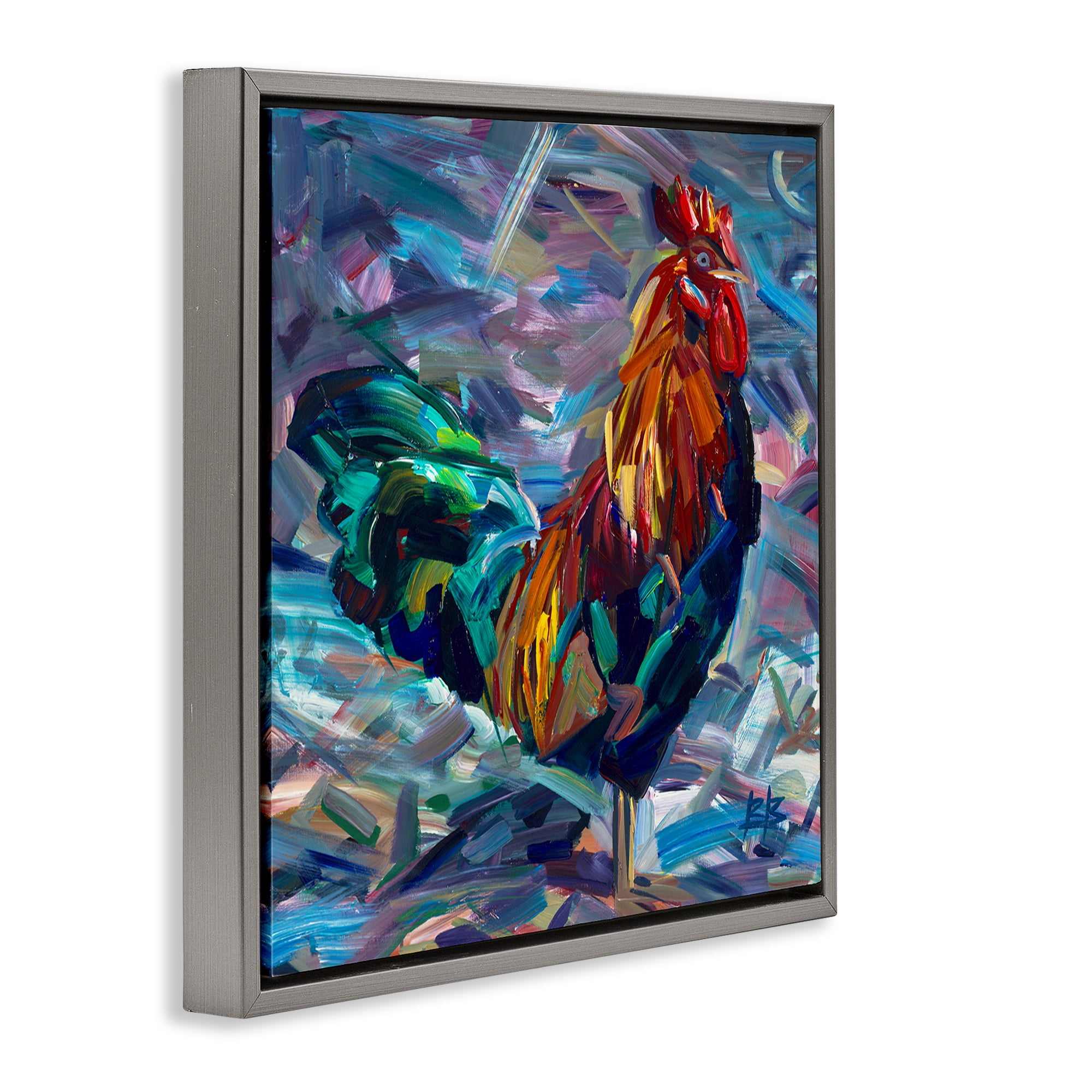 Stupell Industries Abstract Crosshatch Rooster Animals & Insects Painting Gray Floater Framed Canvas Art Print Wall Art, 25 x 25
