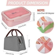 Bento Boxes, 1400ML Leak-Proof Lunch Container with Lunch Bag, Spoon & Fork, Bento Lunch Box with 3 Compartment (Pink)