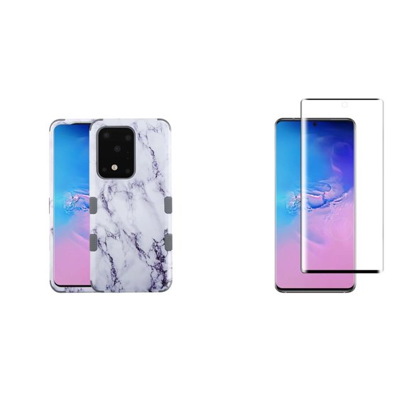 TUFF [Dual Series] Samsung Galaxy S20, 6.2 inch Phone Case: Military Grade (MIL-STD 810G-516.6) Rugged Slim Cover with Tempered Glass Screen Protector and Atom Wipe - White Marble