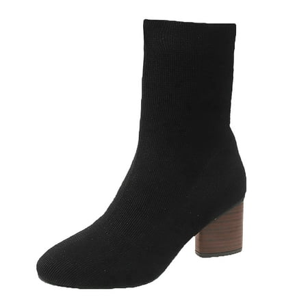 

Quealent Adult Women Shoes Long Boots for Women Wide Calf Heels Fashion Women Fabric Cloth Solid Color Autumn Boot Socks for Women Over The Calf Black 7.5