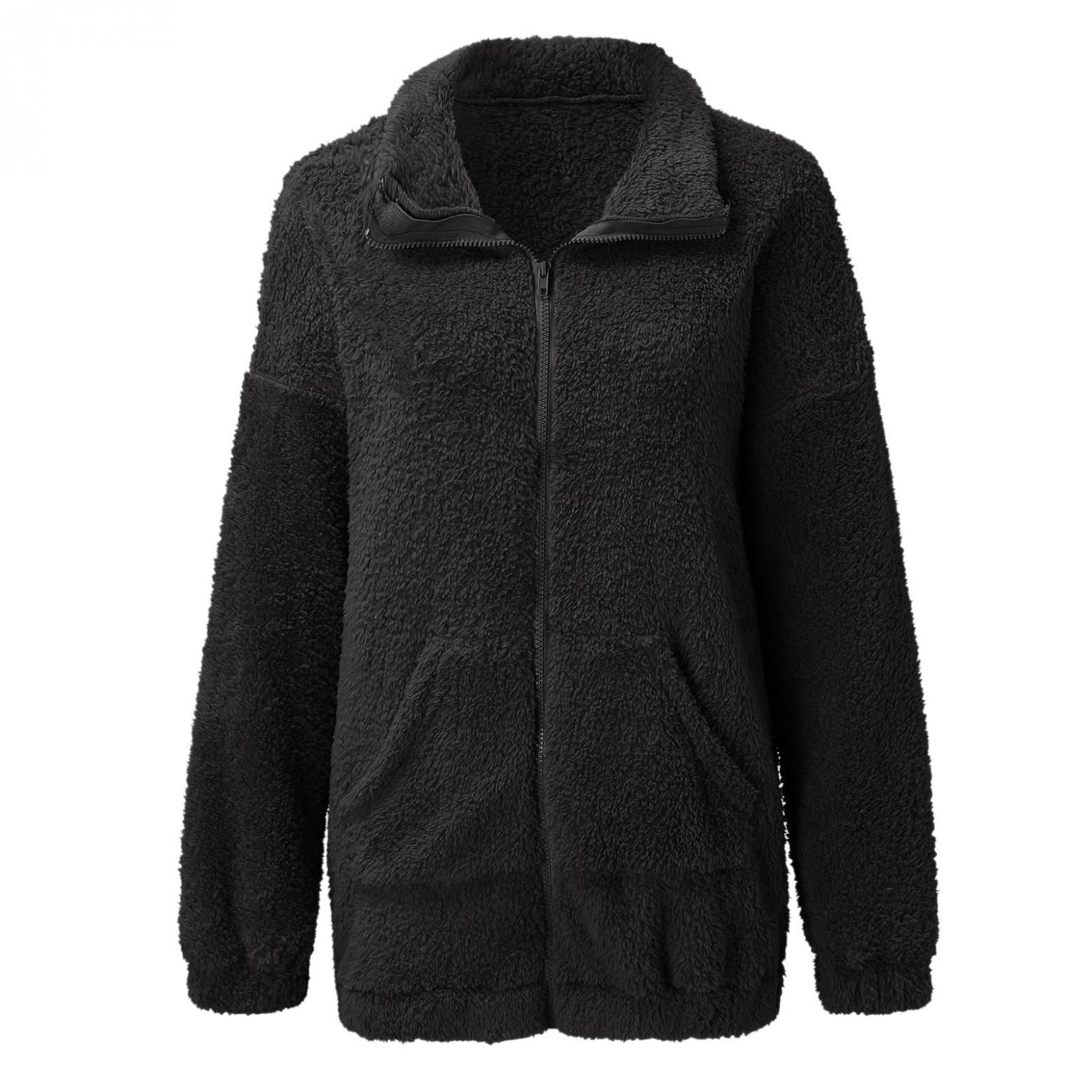 Women's Fleece Zip Up Jacket with Hood , Casual Oversized Sherpa Hoodie