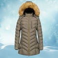 thumbnail image 3 of Breezora Women's Warm Winter Faux Down Hooded Mid Length Padded Coat Jacket for Cold Weather Outdoor Activities XXXL Size Khaki, 3 of 10