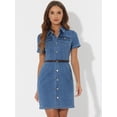 thumbnail image 2 of DARING DIVA Casual Collared Short Sleeve Denim Shirt Dress XS Blue XS Jean Blue, 2 of 6