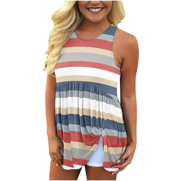 Moda Mujer Causal Cuello Redondo Blusa Estampada Sólida Camiseta Sin Mangas Verano Tank Tops Fridja gh1606