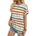 thumbnail image 3 of Women's Short Sleeve Shirts Outfits Stripe Dressy Clothes Tops for Casual Summer Orange S, 3 of 8