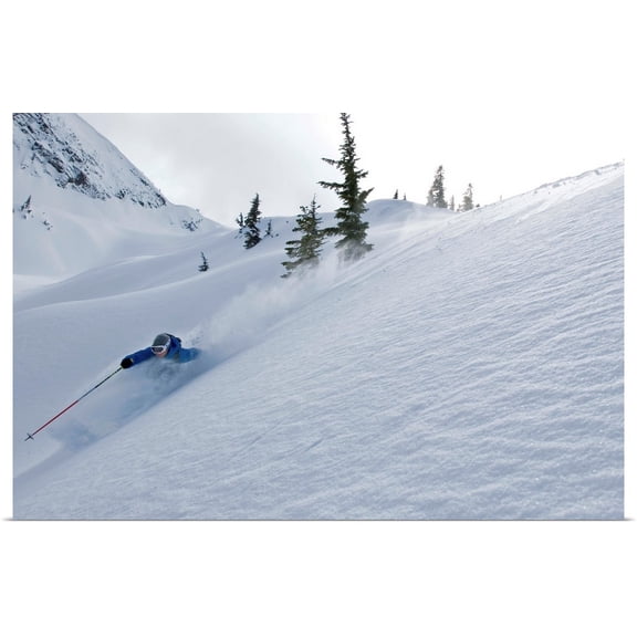 Great BIG Canvas | Rolled Kurt Werby Poster Print entitled Skier Shredding Powder Below Nak Peak, Cascade Mountains, BC, Canada
