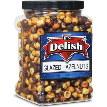 Gourmet Glazed Hazelnuts by Its Delish, 30 Oz Jumbo Reusable Container Jar  Bulk Nuts, Vegan, Kosher, Non-GMO, No Artificial Flavors  Healthy Protein-Packed Lightly Sweetened Hazelnut Filberts...