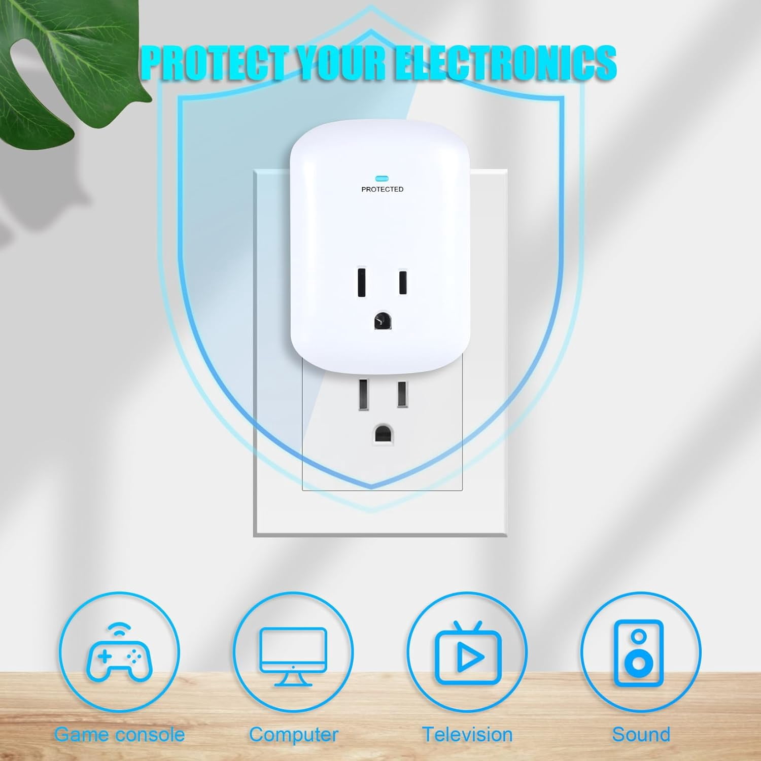 RGHJAR-Single Surge Protector Plug, ETL Listed Grounded Outlet Wall Tap Adapter with Indicator Light,1-Outlet,2200 Joules/15A/1875W, White, 2Pack, LA-9A-10