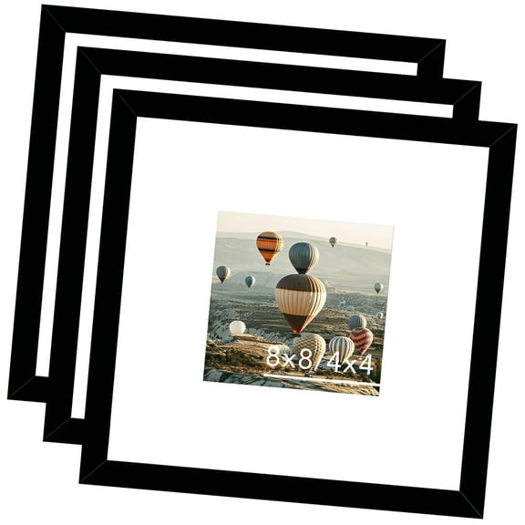 LAMIRO 8X8 Picture Frame with Mat, Holds 4X4 with Mat or 8X8 Without Mat, Wooden Square 8 X 8 Frame for Wall or Table Display, Three-Pack