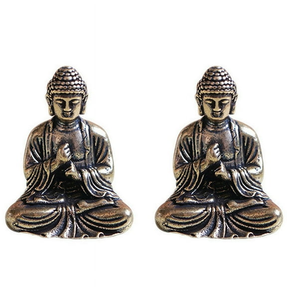 2X Mini Buddha Statue Bronze Buddha Statue Chinese Buddhism Pure Copper Bronze Sakyamuni Buddha Statue