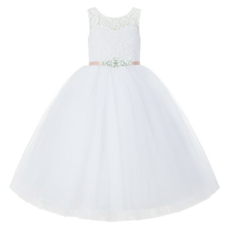 

Ekidsbridal White Toddler Lace Tutu Flower Girl Dresses with Rhinestone for Church Communion Baptism 212R5thin 4
