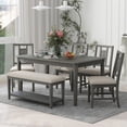 thumbnail image 2 of 6 Piece Dining Room Furniture Set, Farmhouse Dining Table Set with Bench and 4 Cushioned Chairs, Wood Dining Set, Dining Table Set for 6, TUANLUO Dining Table Set for Kitchen Dining Room, Gray, 2 of 10