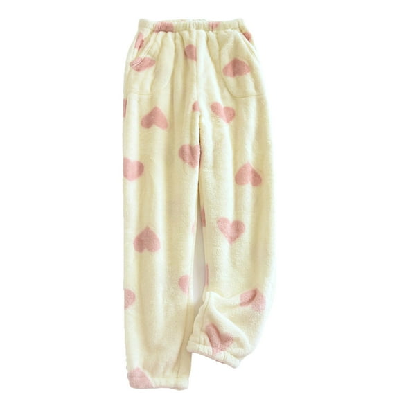 HUJlwoi Fleece Pajama Pants Women Fuzzy Cozy Print Elastic Waist Cinch Bottom Pj Bottoms with Pockets Shaggy Warm Winter Sleepwear