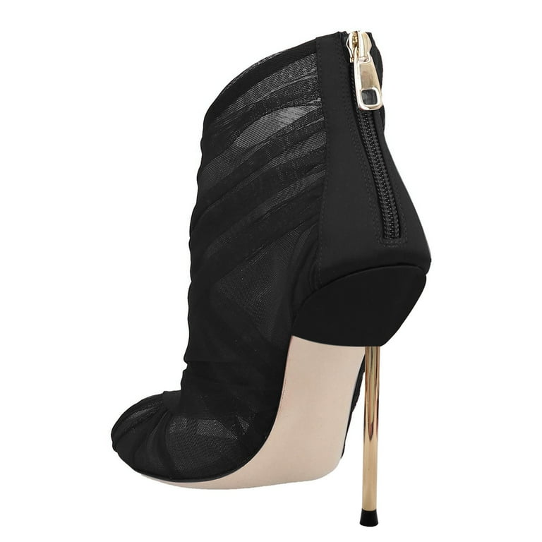 FSJ Women Graceful Peep Toe Mesh Ankle Boots Stiletto Heel Back