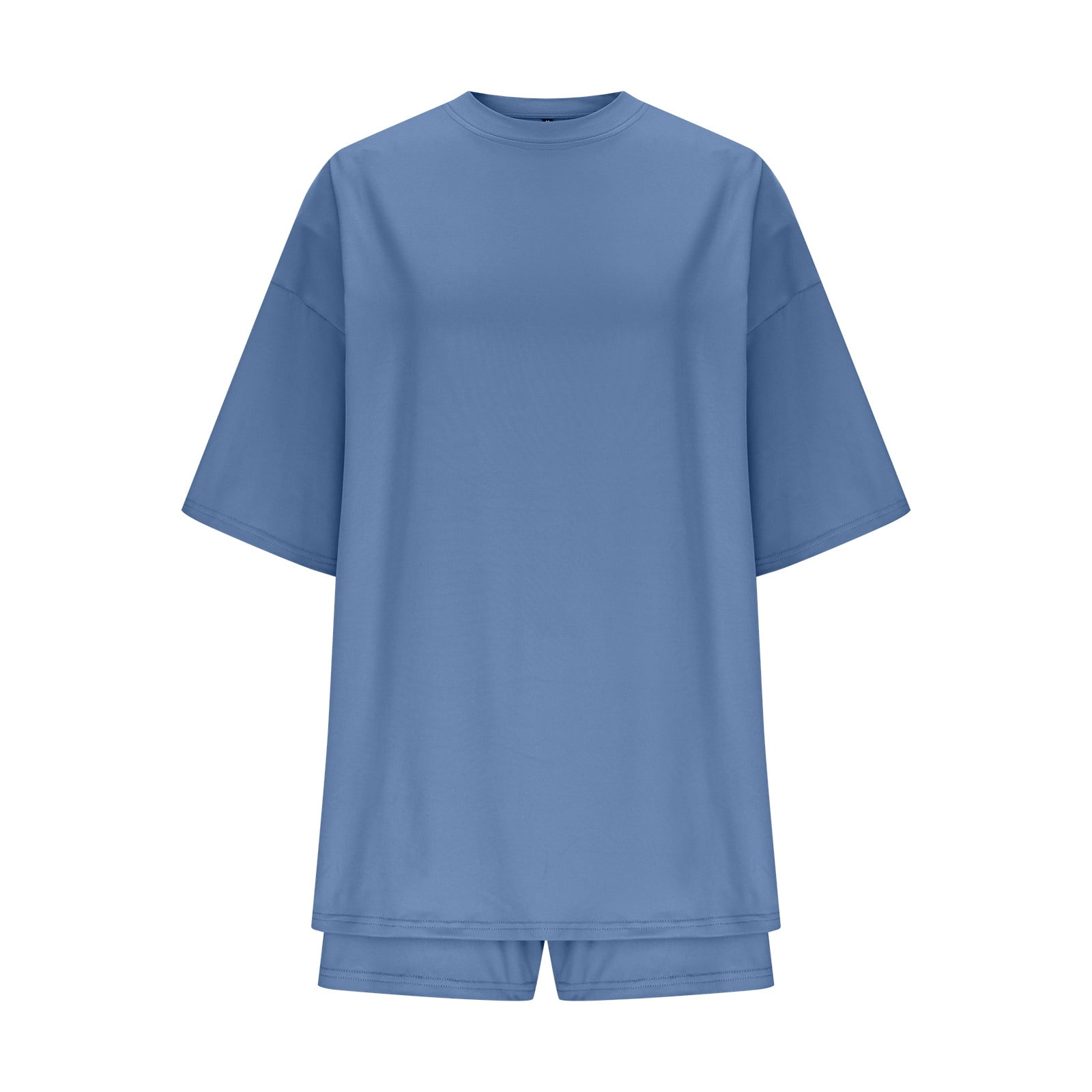 hoksml Women's Lounge Set, Two Piece Sets, Summer Oversized Tshirts Biker Short Sets Solid Color Round Neck Five Quarter Sleeved Top Shorts Sport Clothes 2025 on Clearance