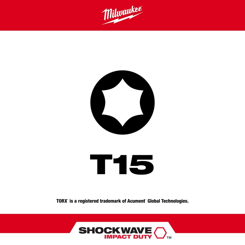 Milwaukee Tool SHOCKWAVE 3-1/2" Impact Torx T15 Power Bits (25 Pk)