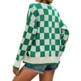 thumbnail image 4 of Xuanfei Women Buffalo Plaid Color Block Single-Breasted Knitted Sweater Cardigan, 4 of 7