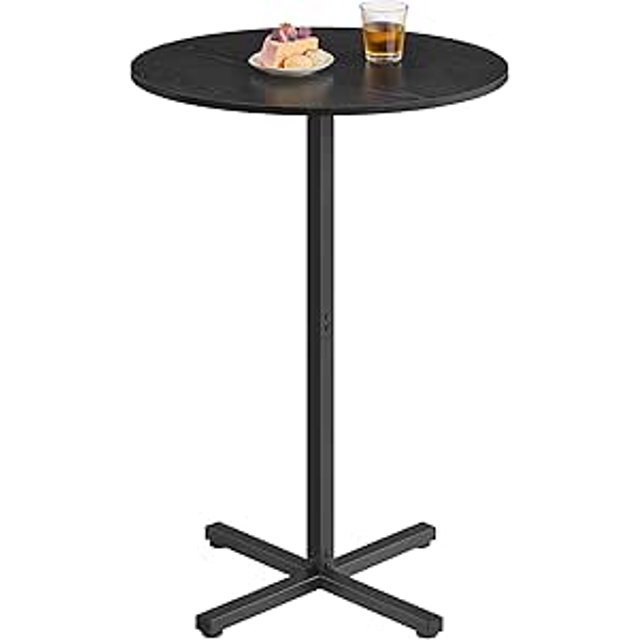 VASAGLE Round Cocktail Table, High Top Bar Pub Table with Metal Frame and Cross Base, for 2-3 People, Modern, Easy to Assemble, 23.6 x 23.6 Inches, Ebony Black