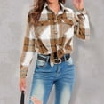 thumbnail image 4 of IROINNID Women's Short Shacket Jacket Turndown Lapel Plaid Long Sleeve Plaid Coat Shirt Hoodless Casual Outwear, Yellow, 4 of 4