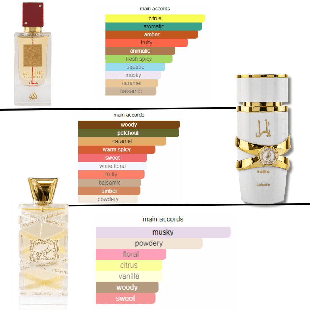 Yara Moi, Musk Mood EDP-100Ml & Ana Abiyedh Rouge EDP - 60ML by Lattafa Perfumes