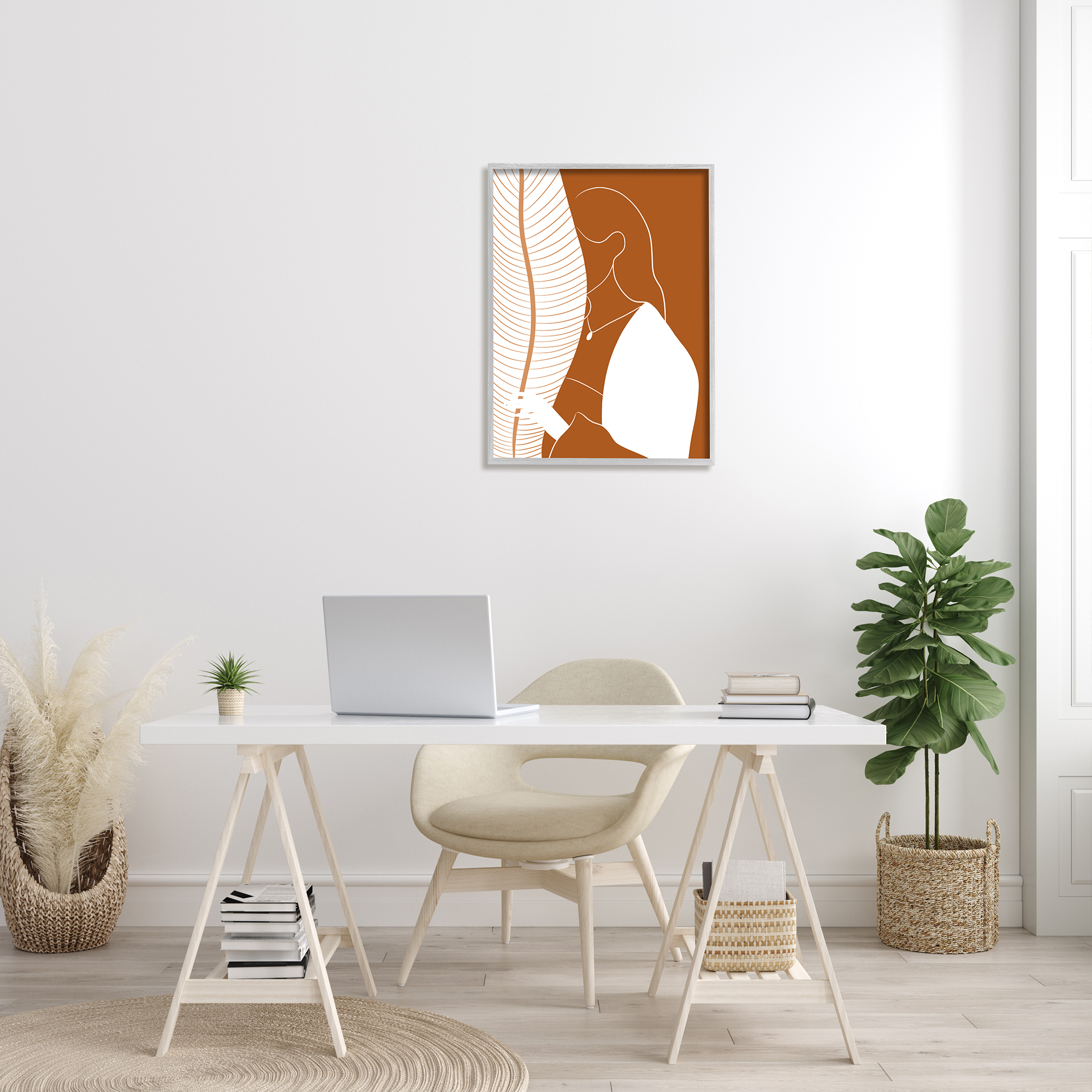 Stupell Indtries Woman Behind Palm Leaf Abstract Portrait Orange White,24 x 30,Design by Birch&Ink