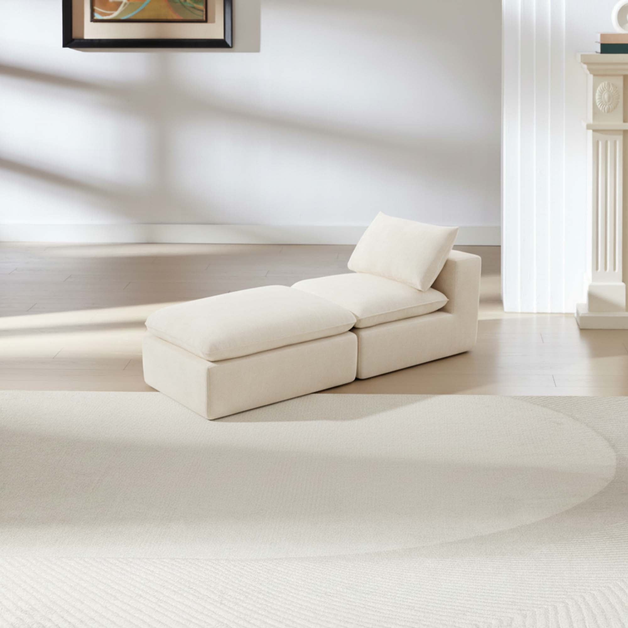 Miniyam 30" x 79" White Left or Right Facing Chaise Lounge, Modular Add-On to Build L-Shape or U-Shape Sectional Sofa