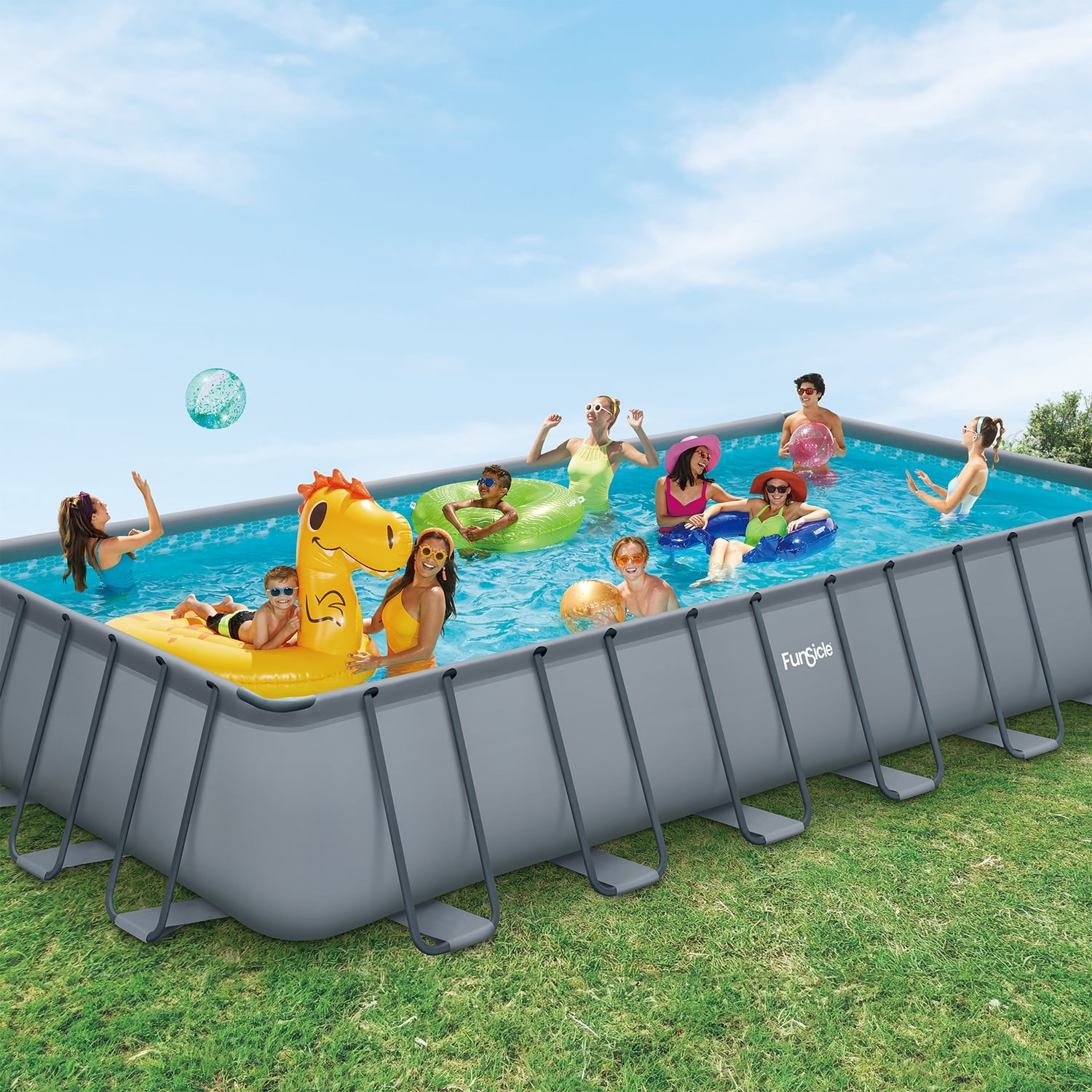 Funsicle 24' x 12' x 52" Oasis Lap Above Ground Frame Pool, Sand Pump & Ladder, Age 6 & up