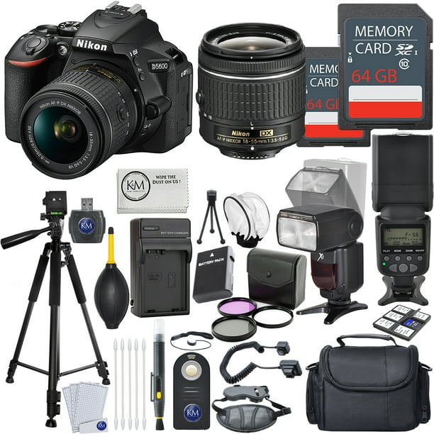 Nikon D5600 w/ 1855mm Lens + 2 x 64GB Card + Deluxe Flash Bundle