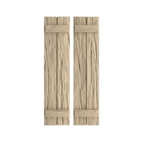 Ekena Millwork 11"W x 26"H Rustic Two Board Joined Board-n-Batten Riverwood Faux Wood Shutters (Per Pair), Primed Tan