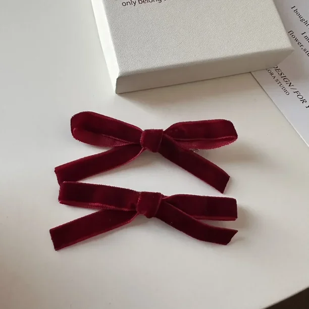 Pinza para el pelo con lazo pequeño de terciopelo para mujer y niña, horquillas coreanas de Cinta Larga para boda, accesorios para el cabello, 2 pieza
