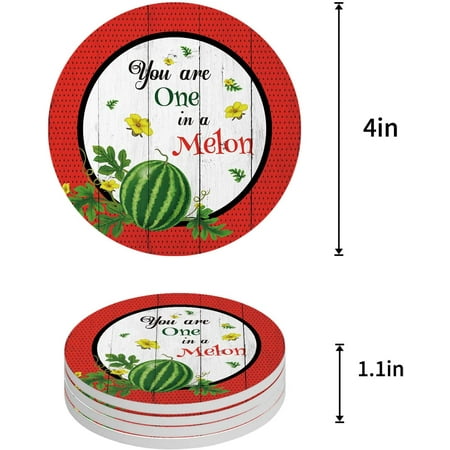 

ZHANZZK Summer Fruit Watermelon Seed Wood Grain Set of 4 Round Coaster for Drinks Absorbent Ceramic Stone Coasters Cup Mat with Cork Base for Home Kitchen Room Coffee Table Bar Decor