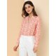 thumbnail image 2 of Allegra K Blusa con botones de manga larga con cuello en V y blusas sueltas florales de gasa para mujer Rosa S, 2 of 6