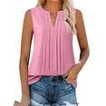 thumbnail image 2 of RYRJJ Sleeveless Chiffon Tank Tops for Women Dressy Casual V Neck Blouses Work Pleated Shirt(Pink,M), 2 of 9