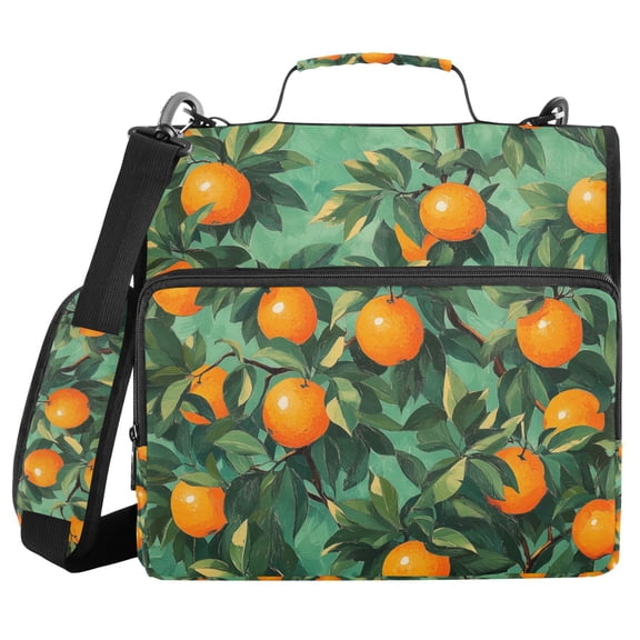 FORMRS Zipper Binder with Shoulder Strap 2-inch Ring 500 Sheet Capacity File Bag, Orange Tree Pattern