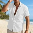 thumbnail image 5 of FRSASU Men's Linen Shirts Casual Short Sleeve Button Down Shirt Beach Vacation Cruise Summer Tops White, 5 of 6